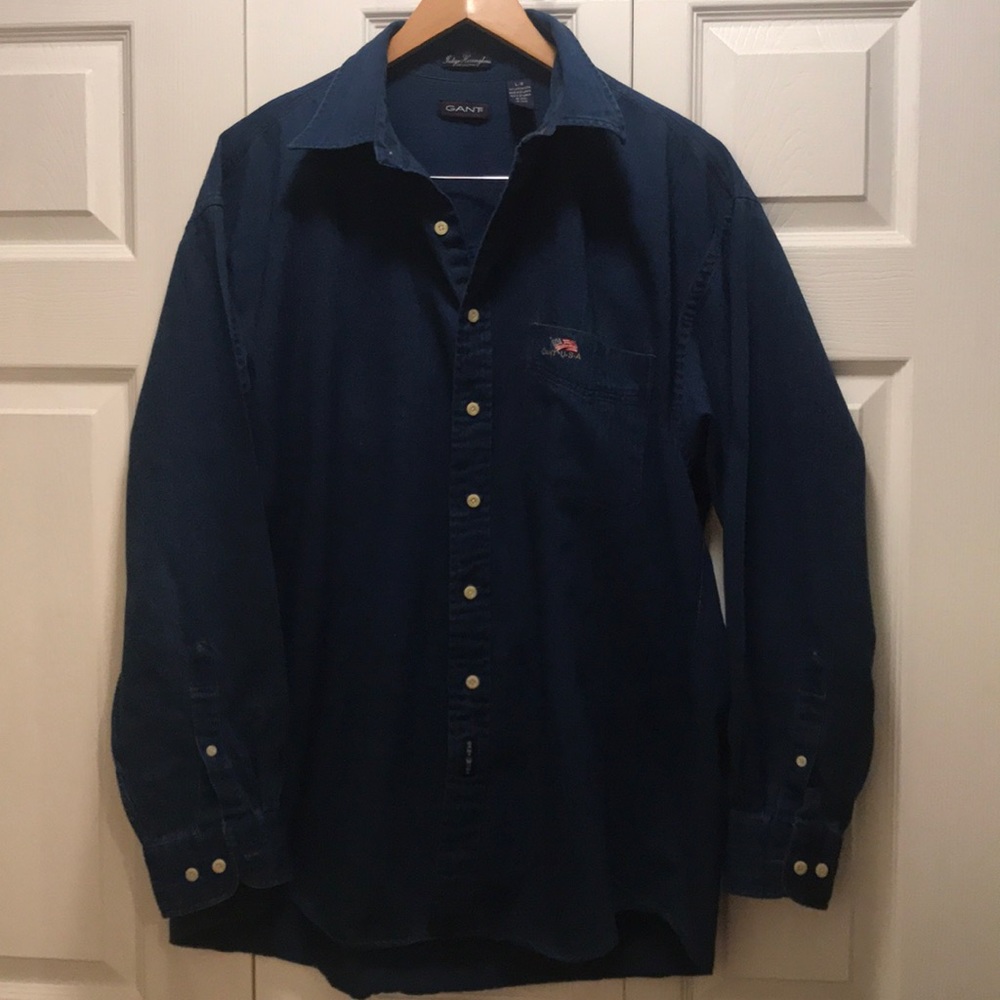 Indigo herringbone long sleeve shirt